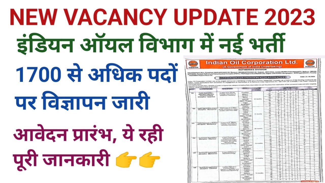 इंडियन ऑयल कॉर्पोरेशन लिमिटेड में निकली 1700 से अधिक पदों पर भर्ती देखे सारी जानकारी